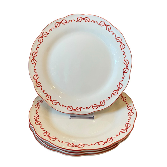 Eaton Fine Dining Red Bow Border Ceramic Appetizer Plates 7.5in Set of 4 New - Picture 10 of 16